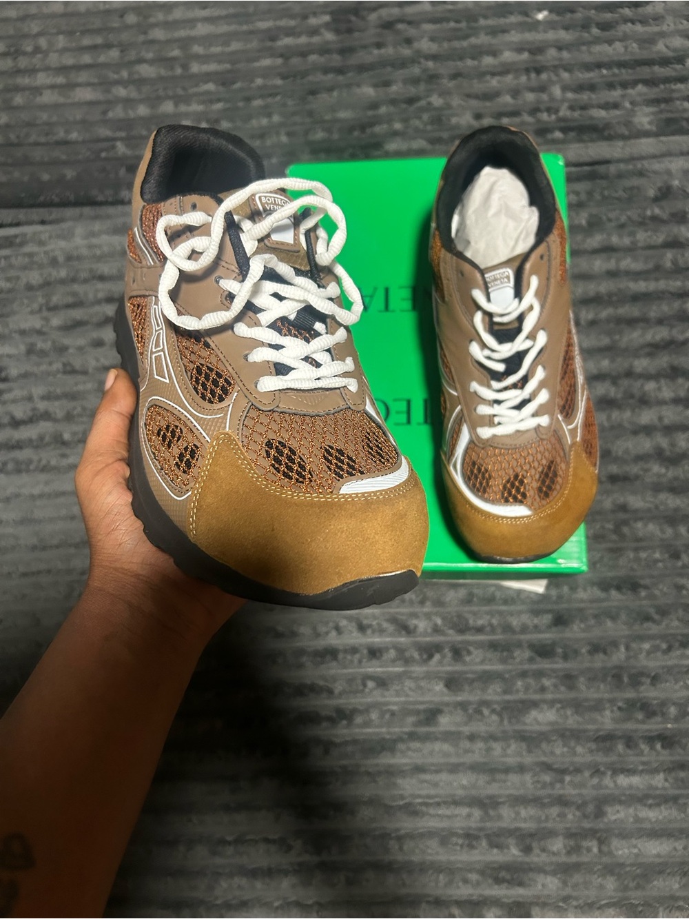 Bottega Veneta Brown Suede Sneakers with White Laces